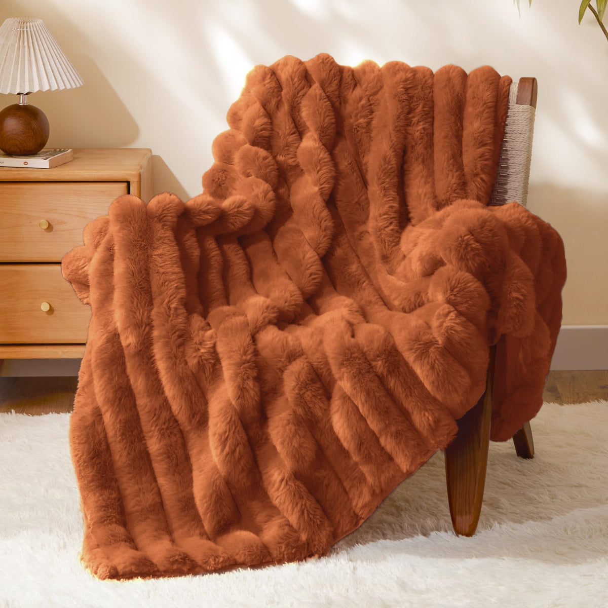 BEDELITE Faux Fur Throw Blanket for Couch, 770GSM, 50" x 60", Cream