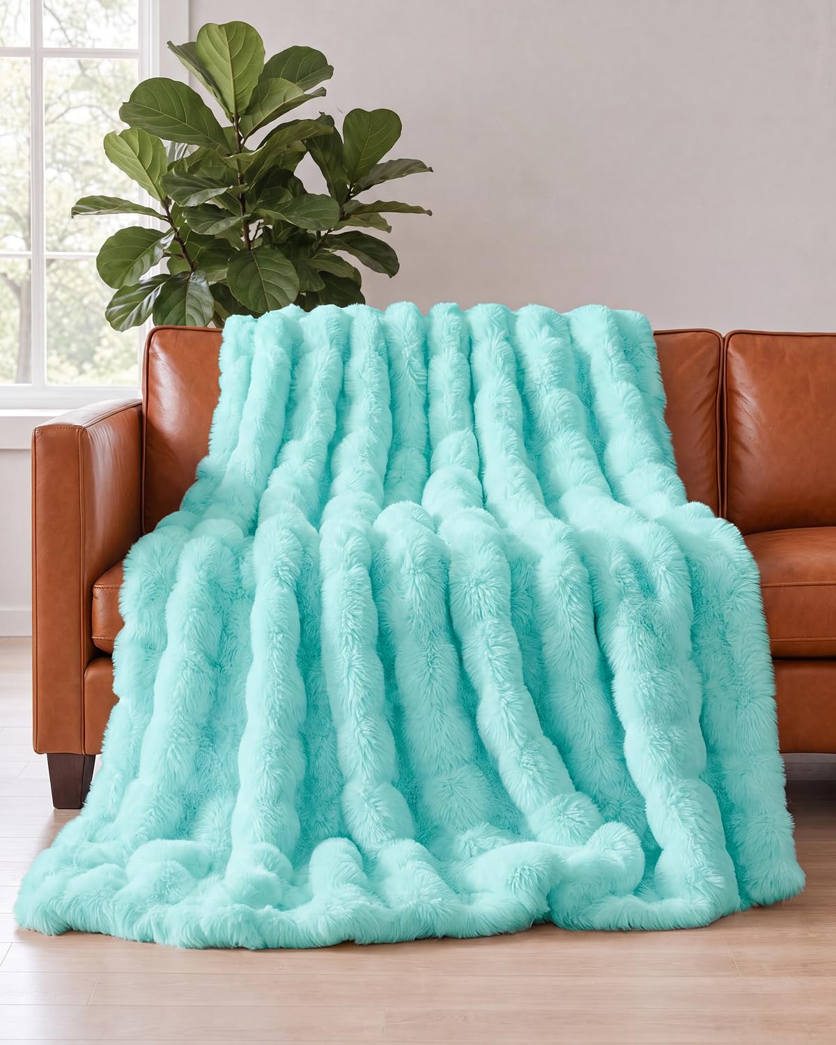 Faux Fur Throw Blanket - Throw Size Bubble Blanket - 50" x 60", Grey
