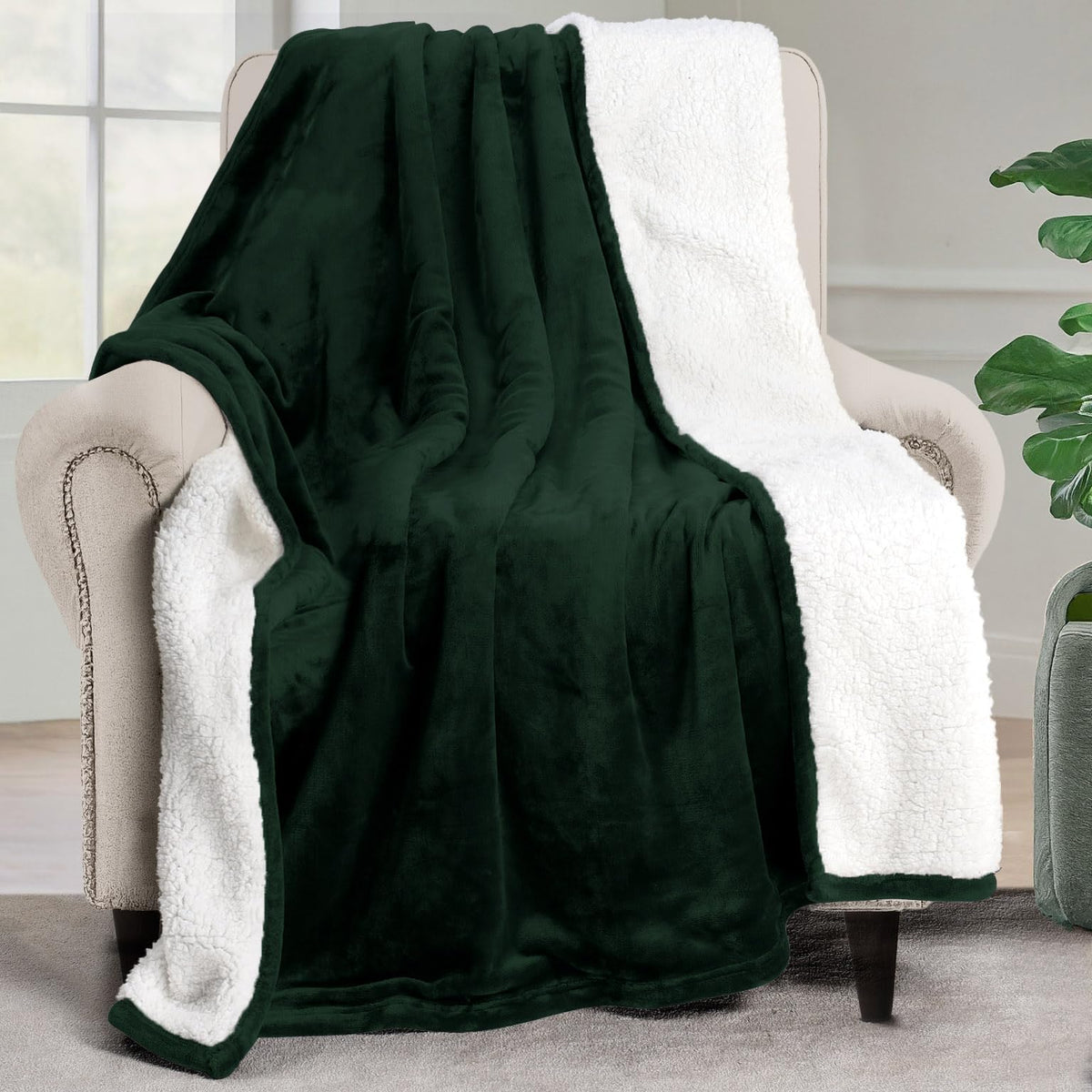 Utopia Bedding Reversible Plush Sherpa Blanket Queen Size Grey, 90x90 Inch