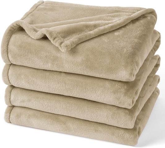 PHF Fleece Blanket Queen Size 90x90-300GSM Lightweight Airy Warmth, Khaki
