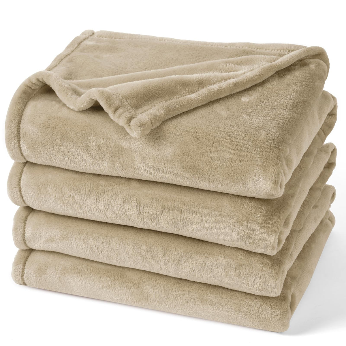 PHF Fleece Blanket Queen Size 90x90-300GSM Lightweight Airy Warmth, Khaki