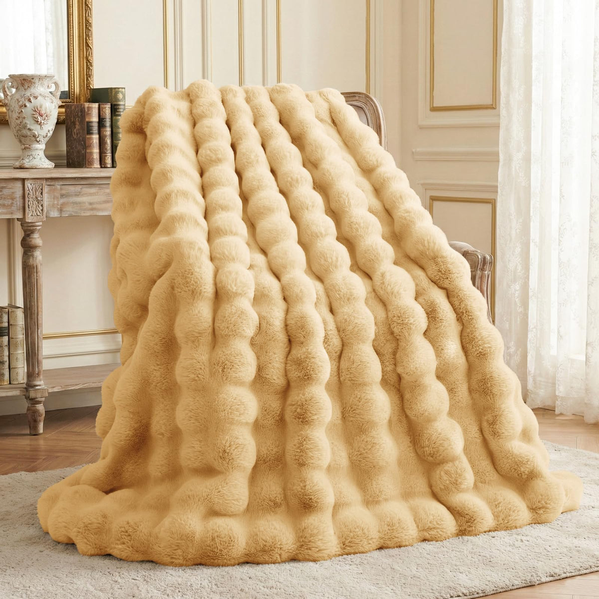 L'AGRATY Faux Rabbit Fur Throw Blanket for Couch, 50'' x 60'', Cocoa Brown