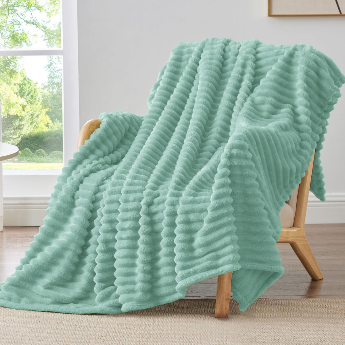 BEDELITE Ribbed Fleece Throw Blanket for Couch, Cream, 50"x60"