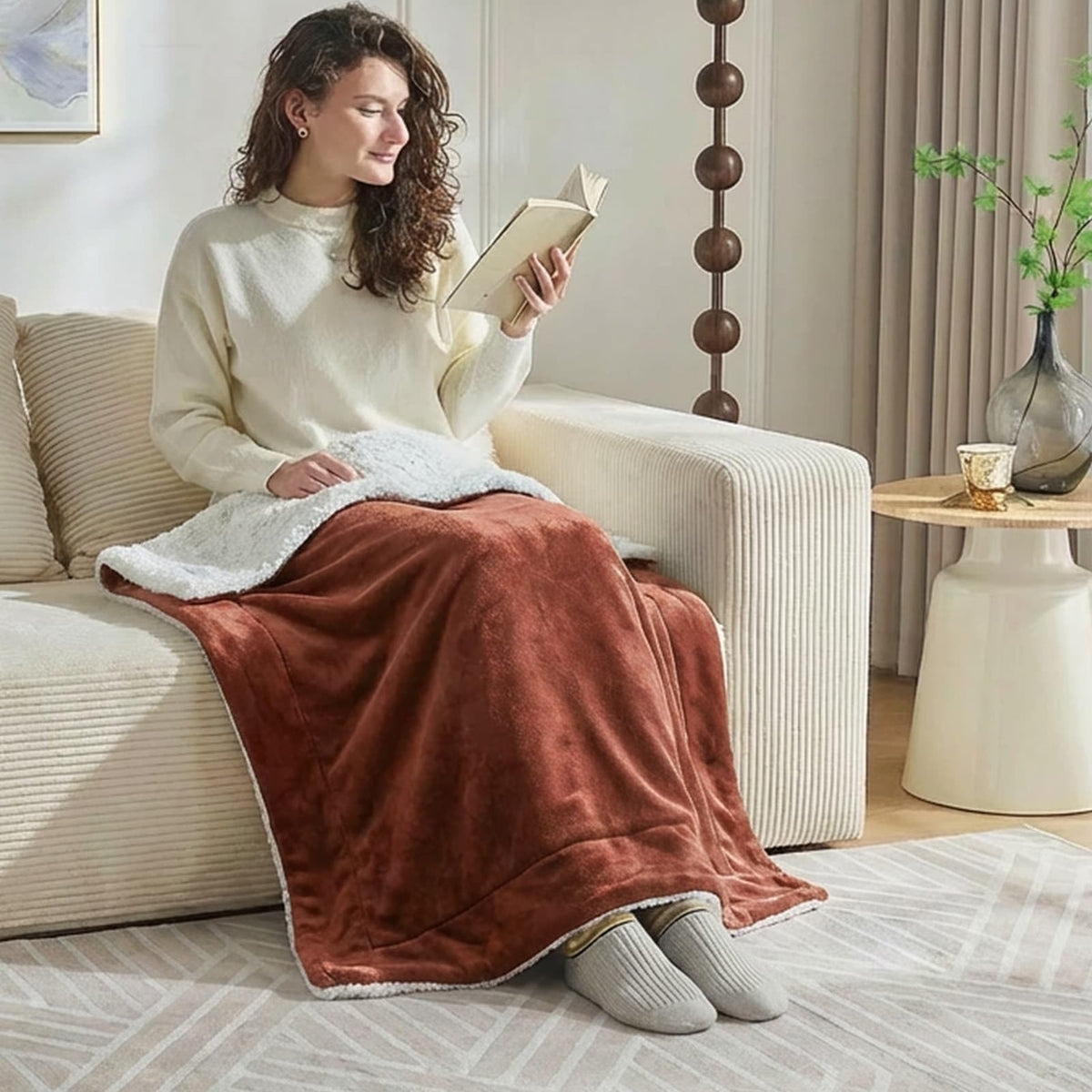 NANPIPER Warm Sherpa Blanket Queen Size for Bed, Soft Fleece for Winter, Fuzzy Plush Throw Gift for Women, Lavender 90x90 Inches