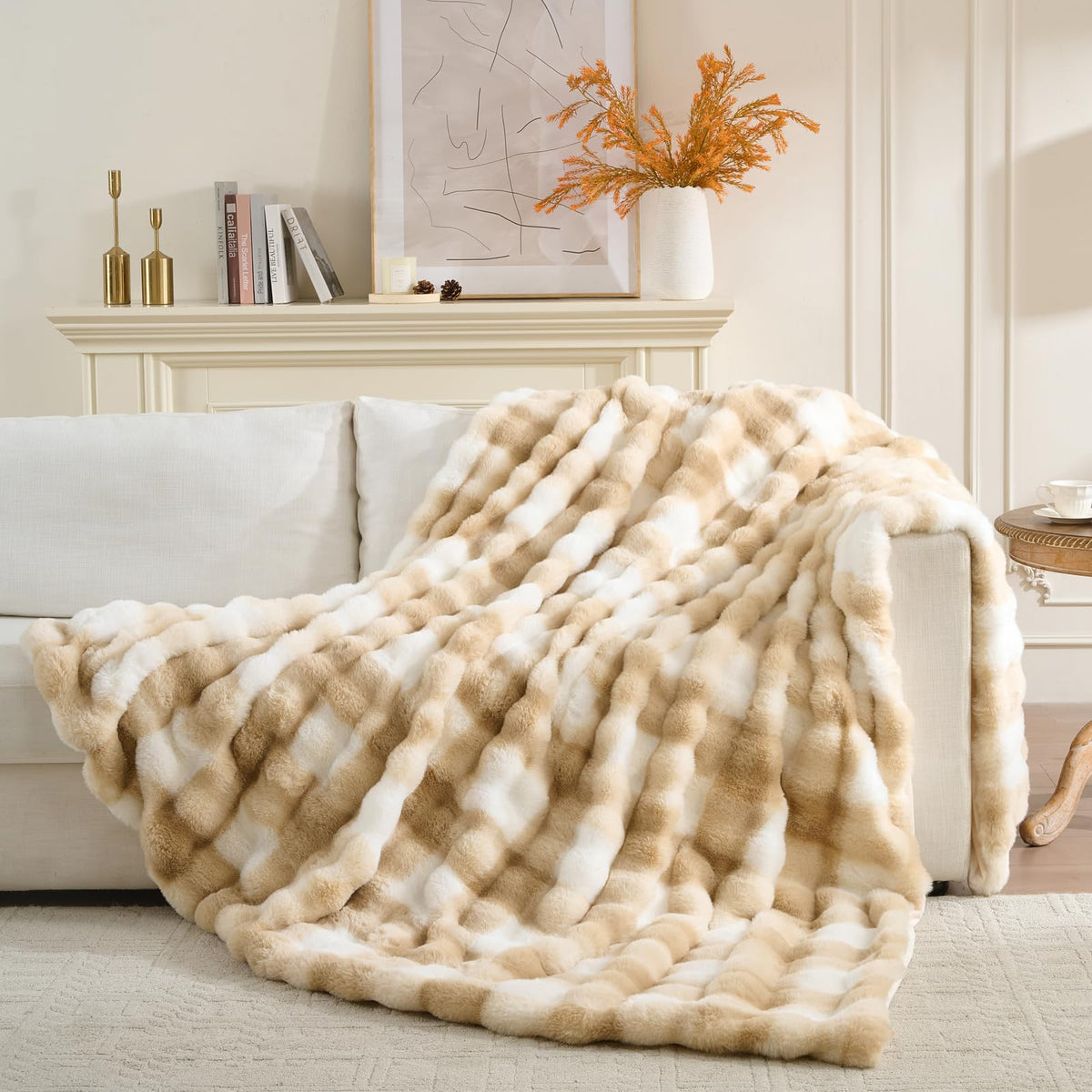 760GSM Faux Rabbit Faux Fur Throw Blanket,Super Thick Warm Bubble Blanket Throw,Fuzzy Luxury Plush Decorative Blanket for Couch Bed Sofa(Leopard Brown,50''x 60'')