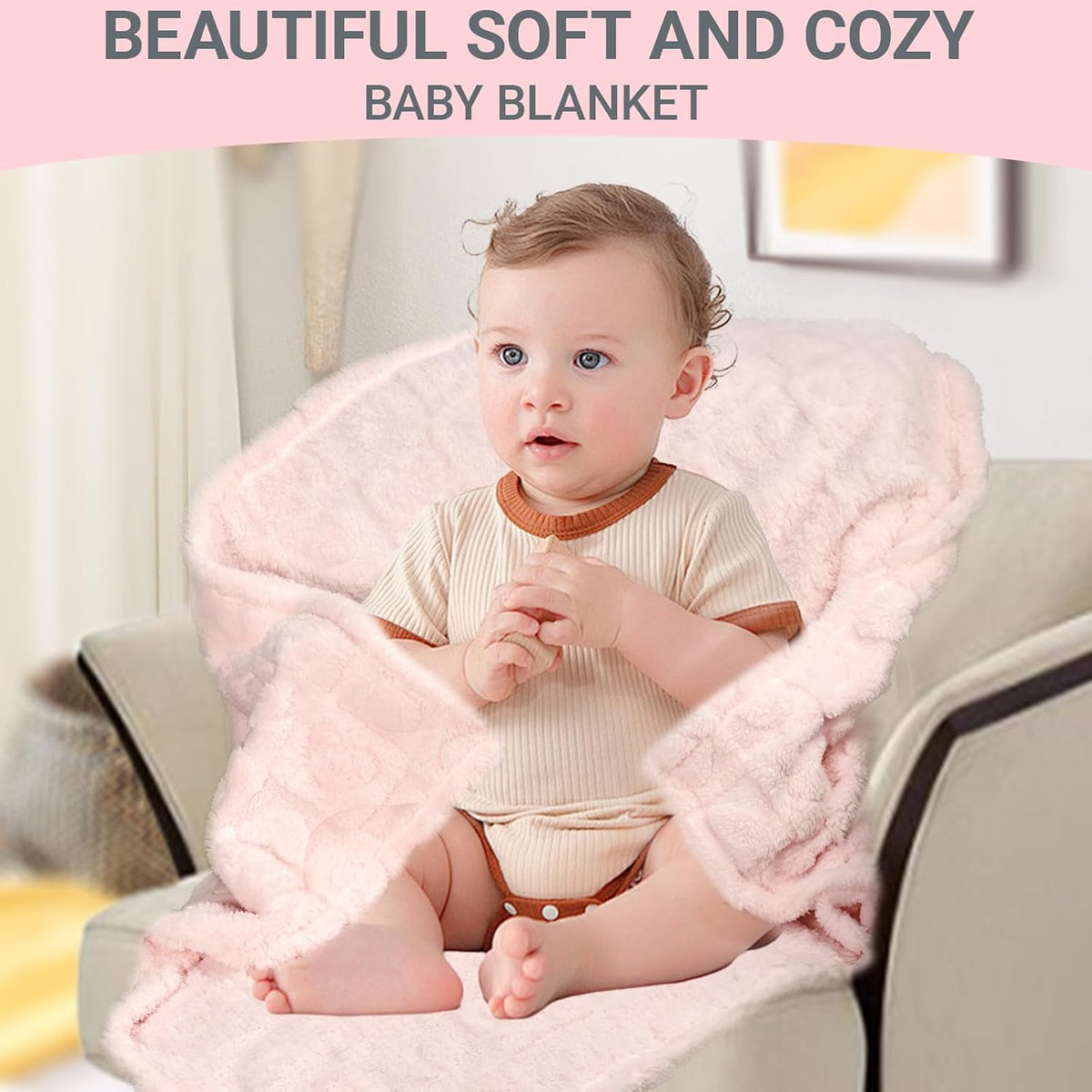 5 Pcs Baby Blanket Heart Checkered Ultra Soft Gift-Ready Plush for Newborns, Nursery & Stroller 30"x40" Beige Gray Blue Purple Light Pink