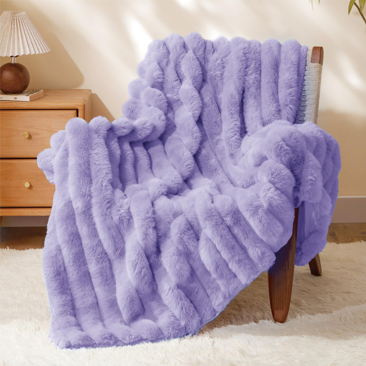 BEDELITE Faux Fur Throw Blanket for Couch, 770GSM, 50" x 60", Cream