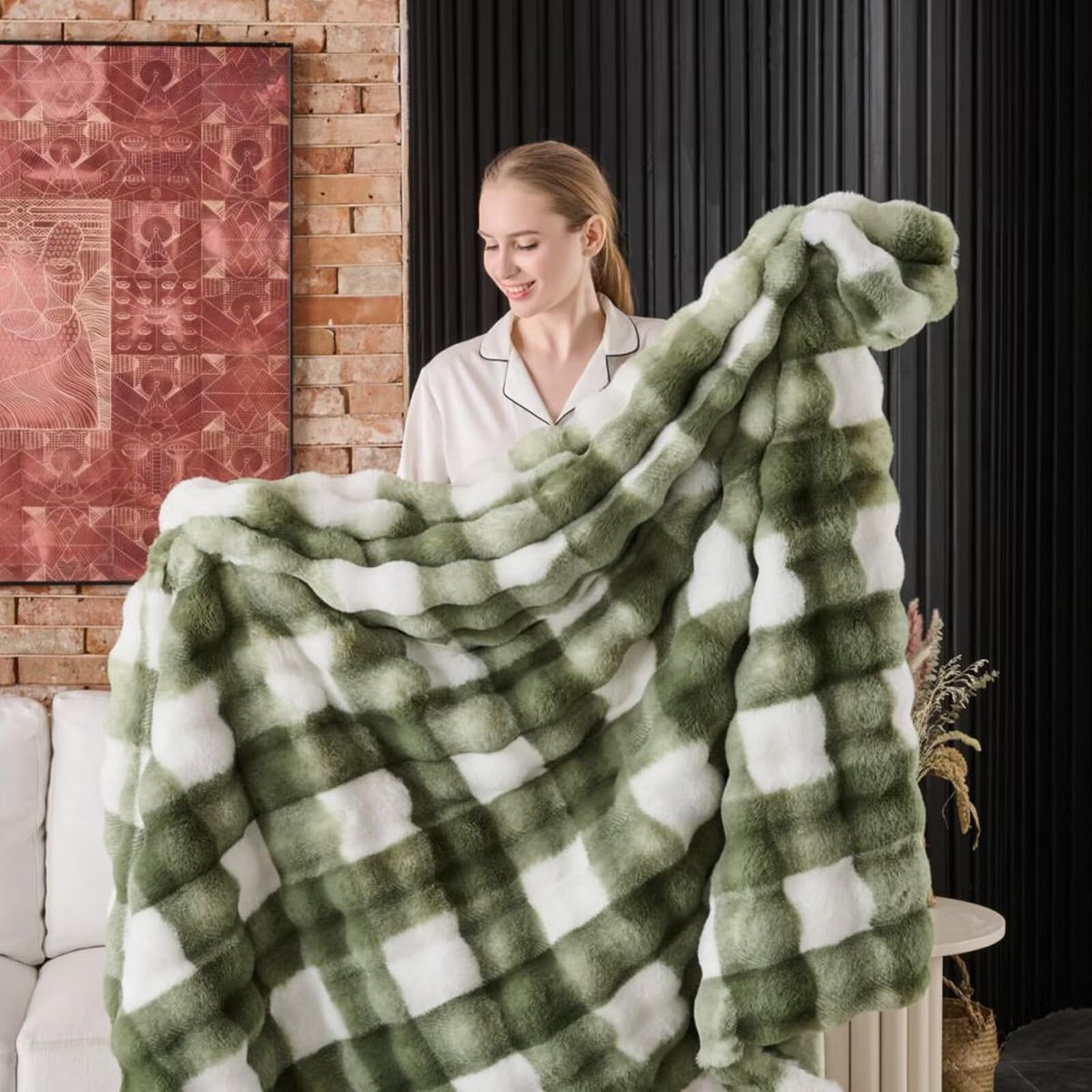 760GSM Faux Rabbit Faux Fur Throw Blanket,Super Thick Warm Bubble Blanket Throw,Fuzzy Luxury Plush Decorative Blanket for Couch Bed Sofa(Leopard Brown,50''x 60'')