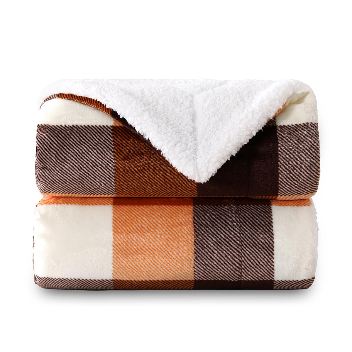 SOCHOW Buffalo Plaid Sherpa Fleece Throw Blanket, 50 x 60 inches, Orange