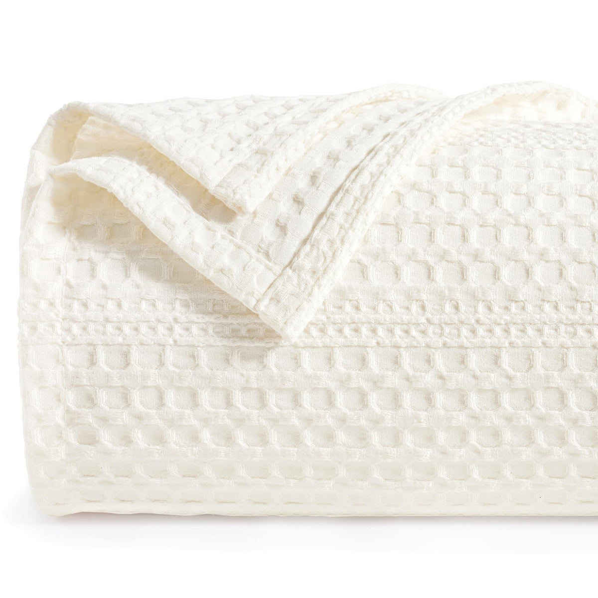 PHF Lightweight Waffle Weave Blanket Queen Size 90"x 90", Soft Woven All‑Season Blanket for Hot Sleepers - Aesthetic Home Decor for Couch Bed Sofa, Pet Friendly, Natural/Linen