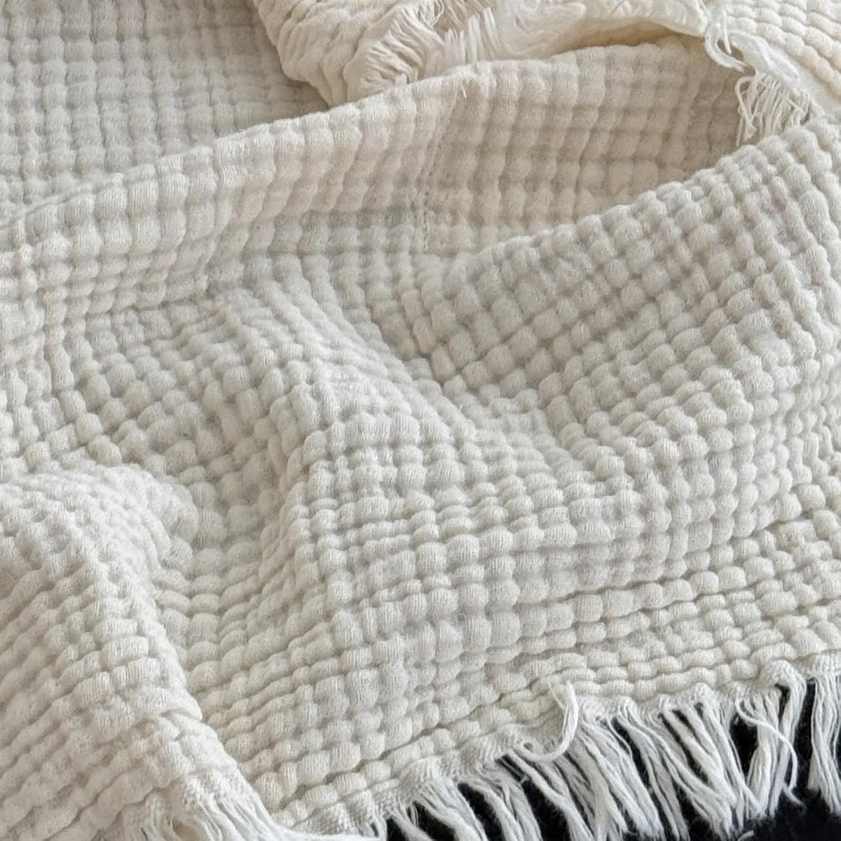 MorroMorn 100% Cotton Muslin Throw Blanket with Fringes 50"x60", 4-Layer Cotton Gauze Blankets for Adults, Boho Bedding Breathable Lightweight Ultra-Soft for Couch Bed Sofa All Seasons, Linen Beige
