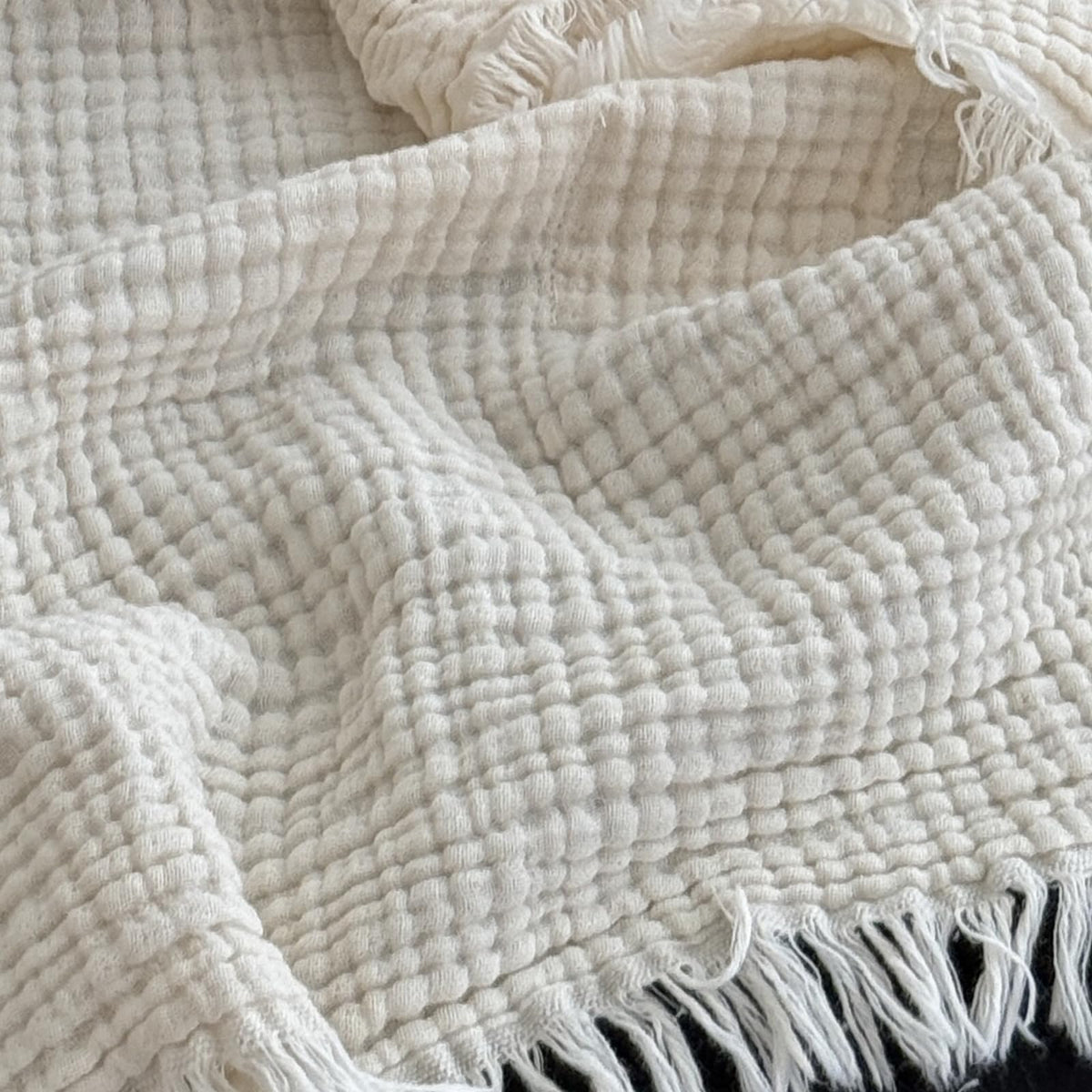 MorroMorn 100% Cotton Muslin Throw Blanket with Fringes 50"x60", 4-Layer Cotton Gauze Blankets for Adults, Boho Bedding Breathable Lightweight Ultra-Soft for Couch Bed Sofa All Seasons, Linen Beige
