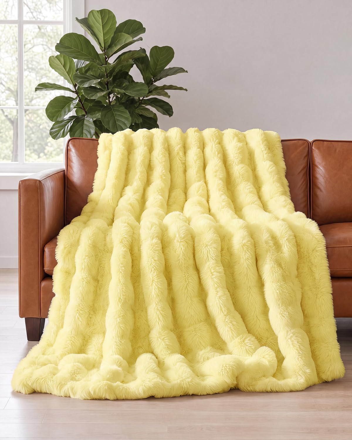 Faux Fur Throw Blanket - Throw Size Bubble Blanket - 50" x 60", Grey
