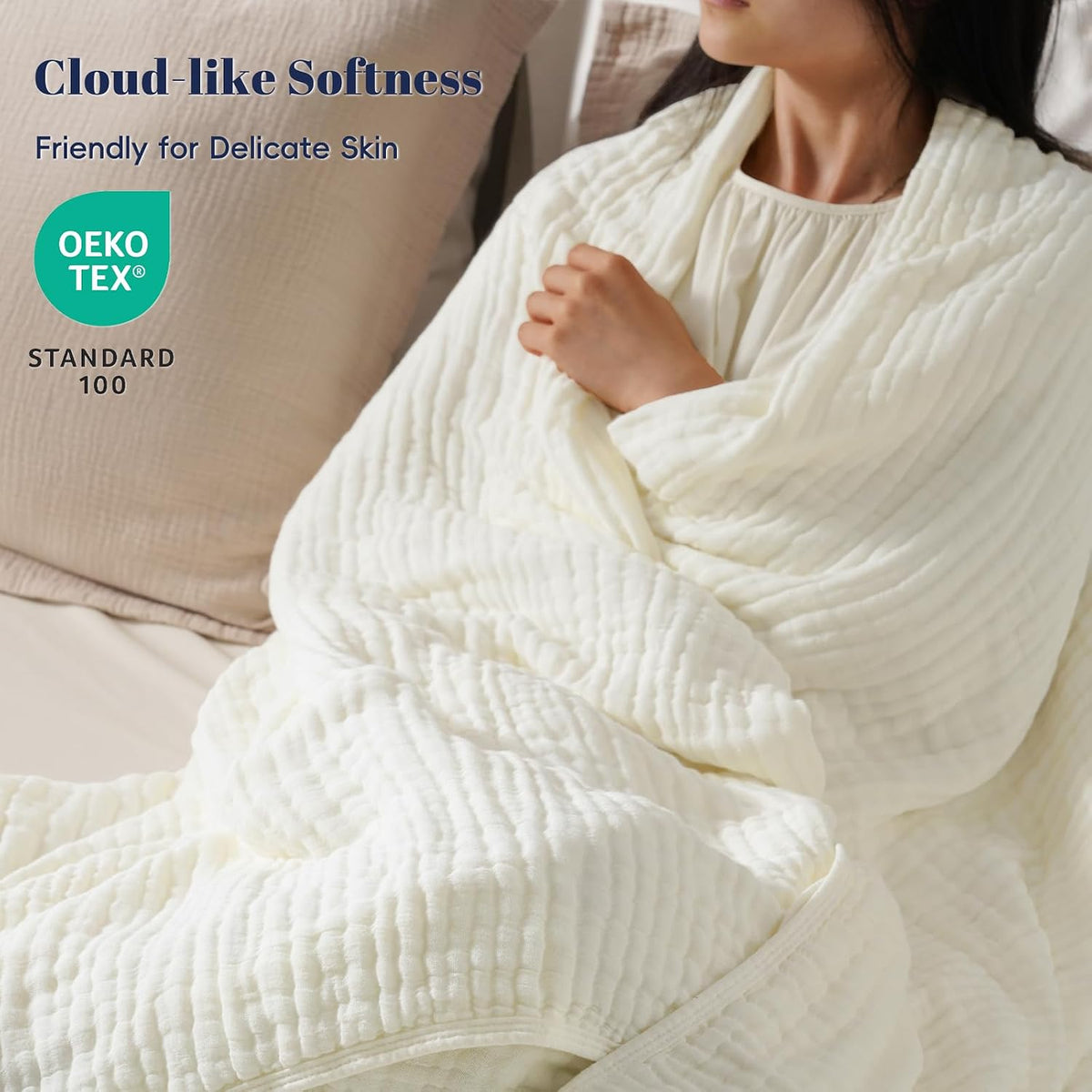 PHF Cooling Muslin Blanket King Size 104"x80", 6-Layer Lightweight Gauze Blanket Made from 35% Rayon Derived from Bamboo & 65% Cotton, Breathable & Ultra Soft Cozy for Hot Sleepers, Cream White
