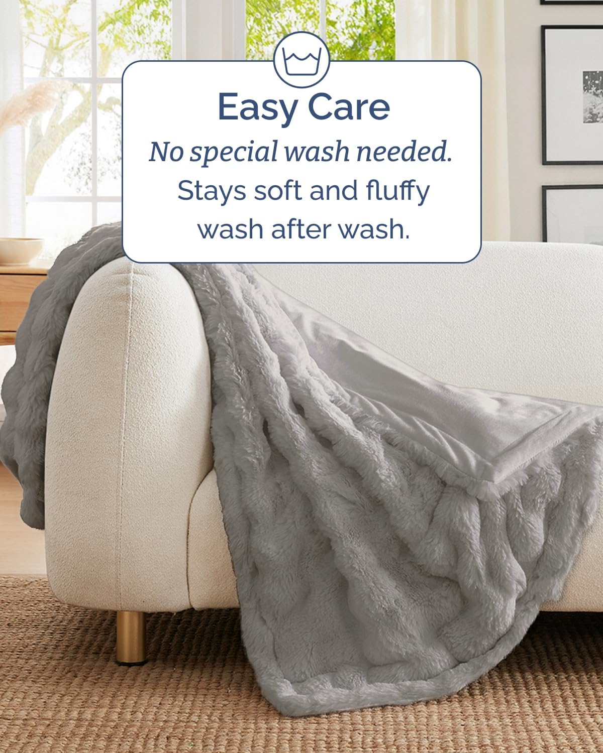 Faux Fur Throw Blanket - Throw Size Bubble Blanket - 50" x 60", Grey