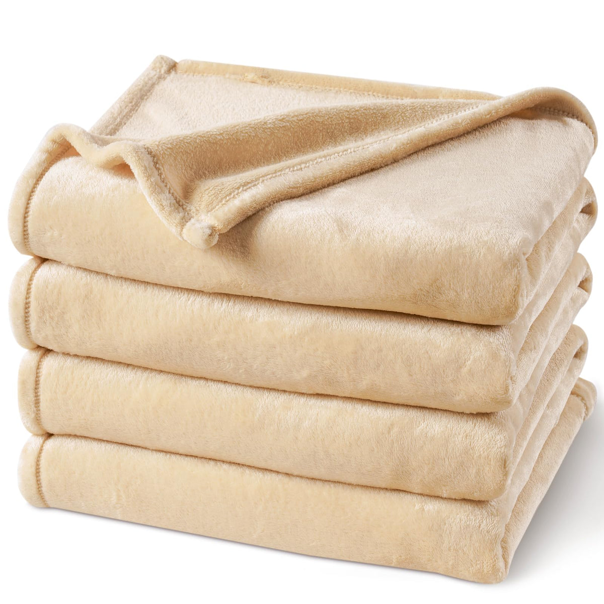 PHF Fleece Blanket Queen Size 90x90-300GSM Lightweight Airy Warmth, Khaki