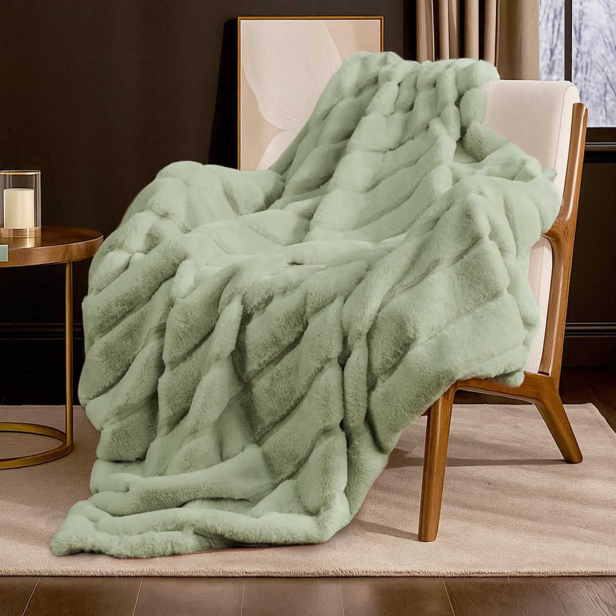 Cozy Bliss Deluxe Sheared Rabbit Faux Fur Throw Blanket, Soft Fuzzy High-Low Sculpted Plush Blanket for Couch, Cozy Home Accent, All Season Use, Grey 50"x60"