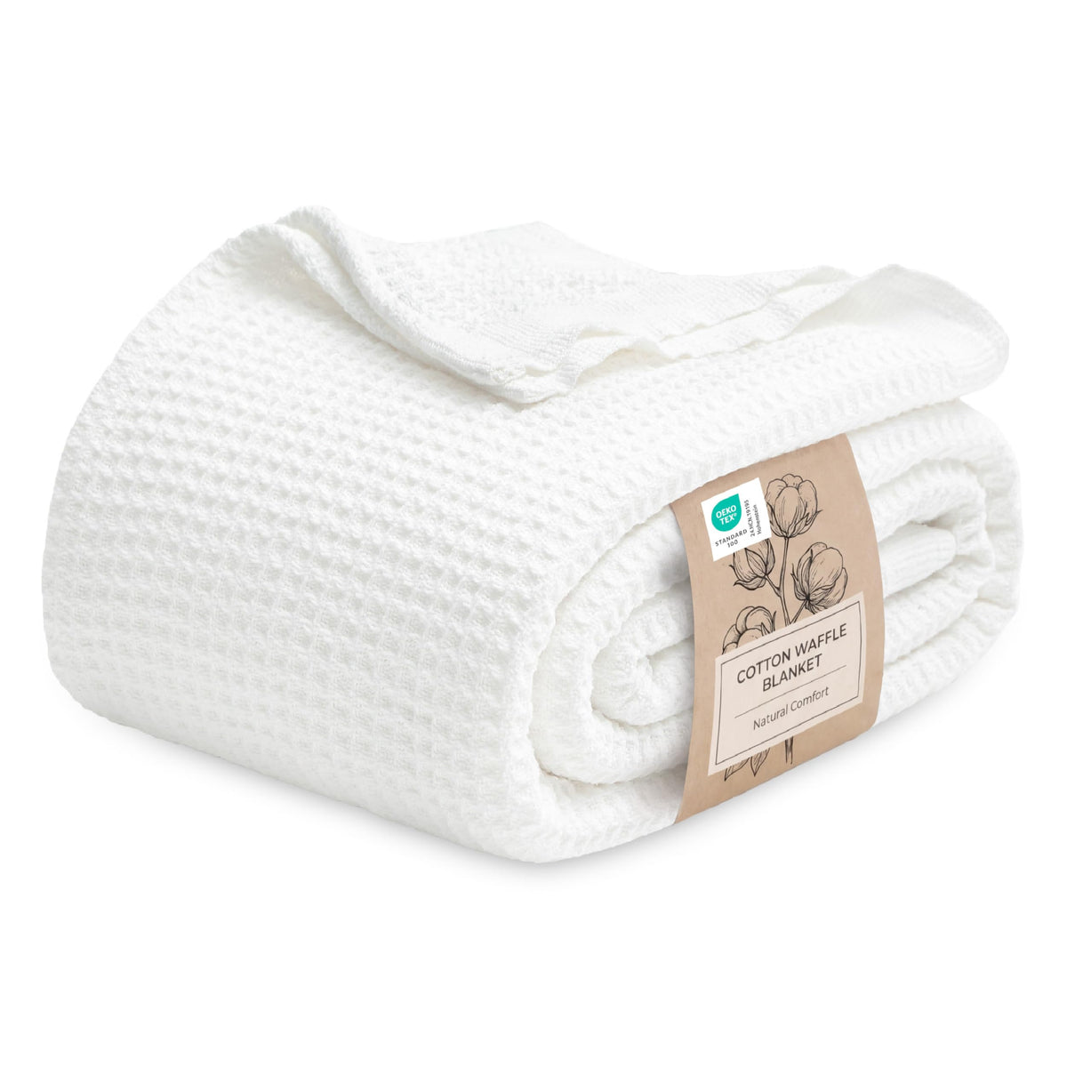 Bedsure 100% Cotton Throw Blanket for Couch, Waffle Weave, White, 50"x70"