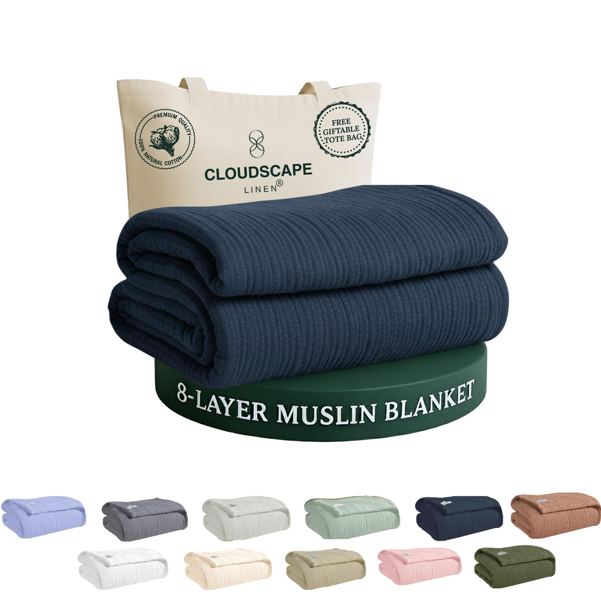 CLOUDSCAPE 8 Layer Muslin Blanket Queen Size, Gauze, Cotton 92"x92" - Ivory