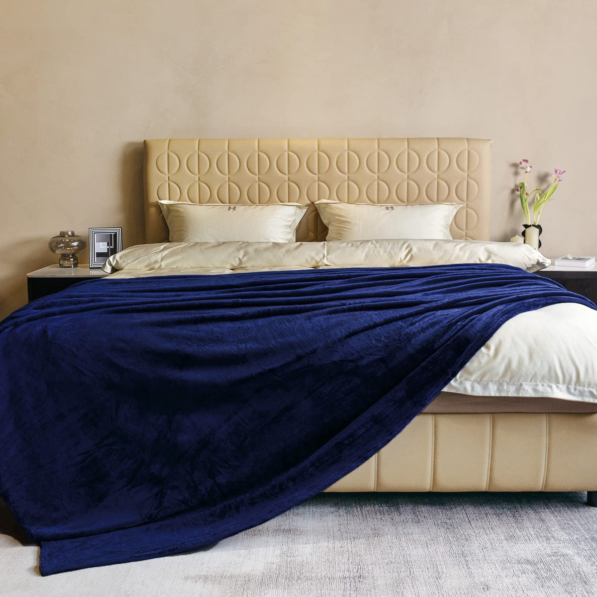 Fleece Plush Throw Blanket Navy Blue 50"x60"for Couch Fuzzy Cozy Flannel