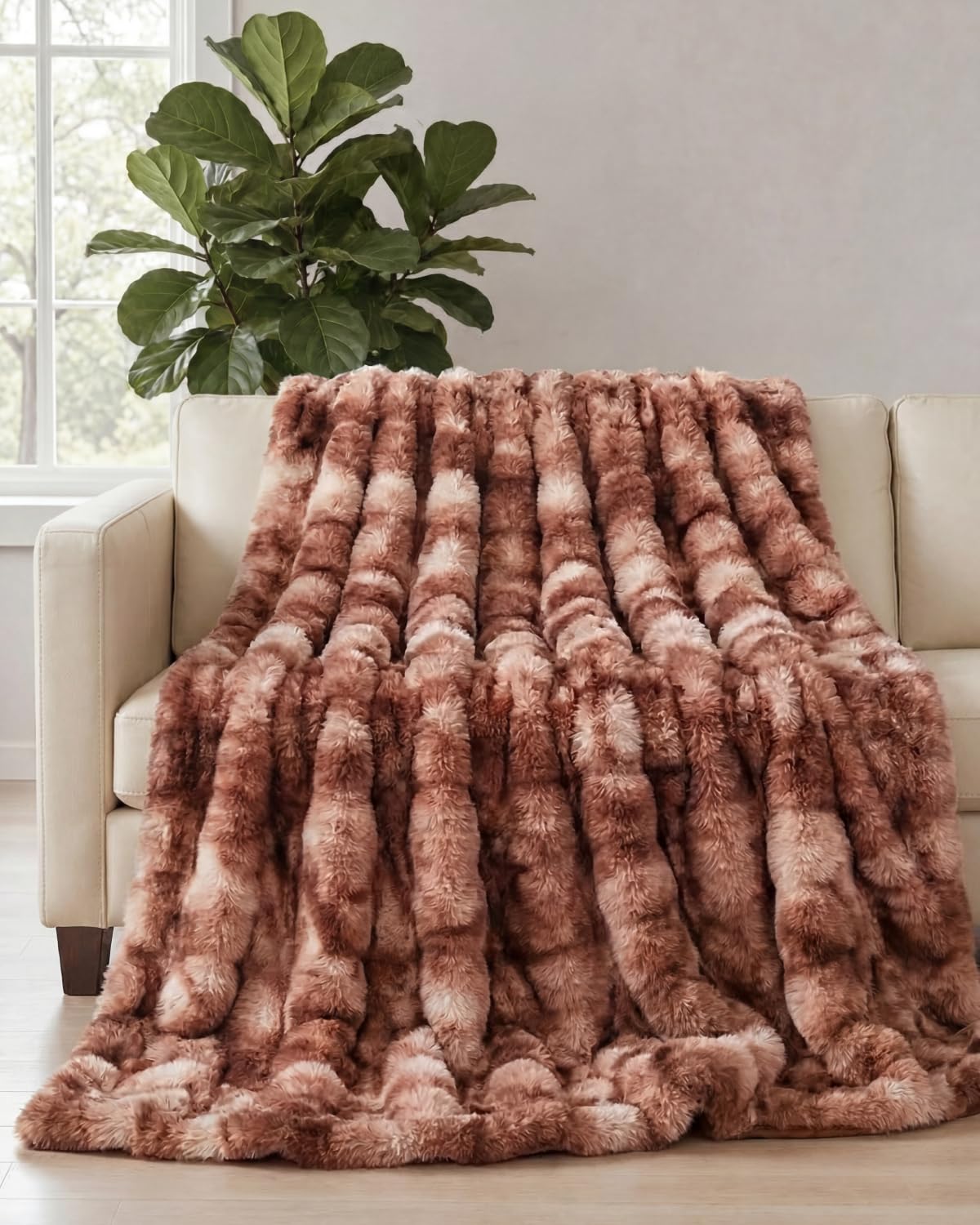 Faux Fur Throw Blanket - Throw Size Bubble Blanket - 50" x 60", Grey