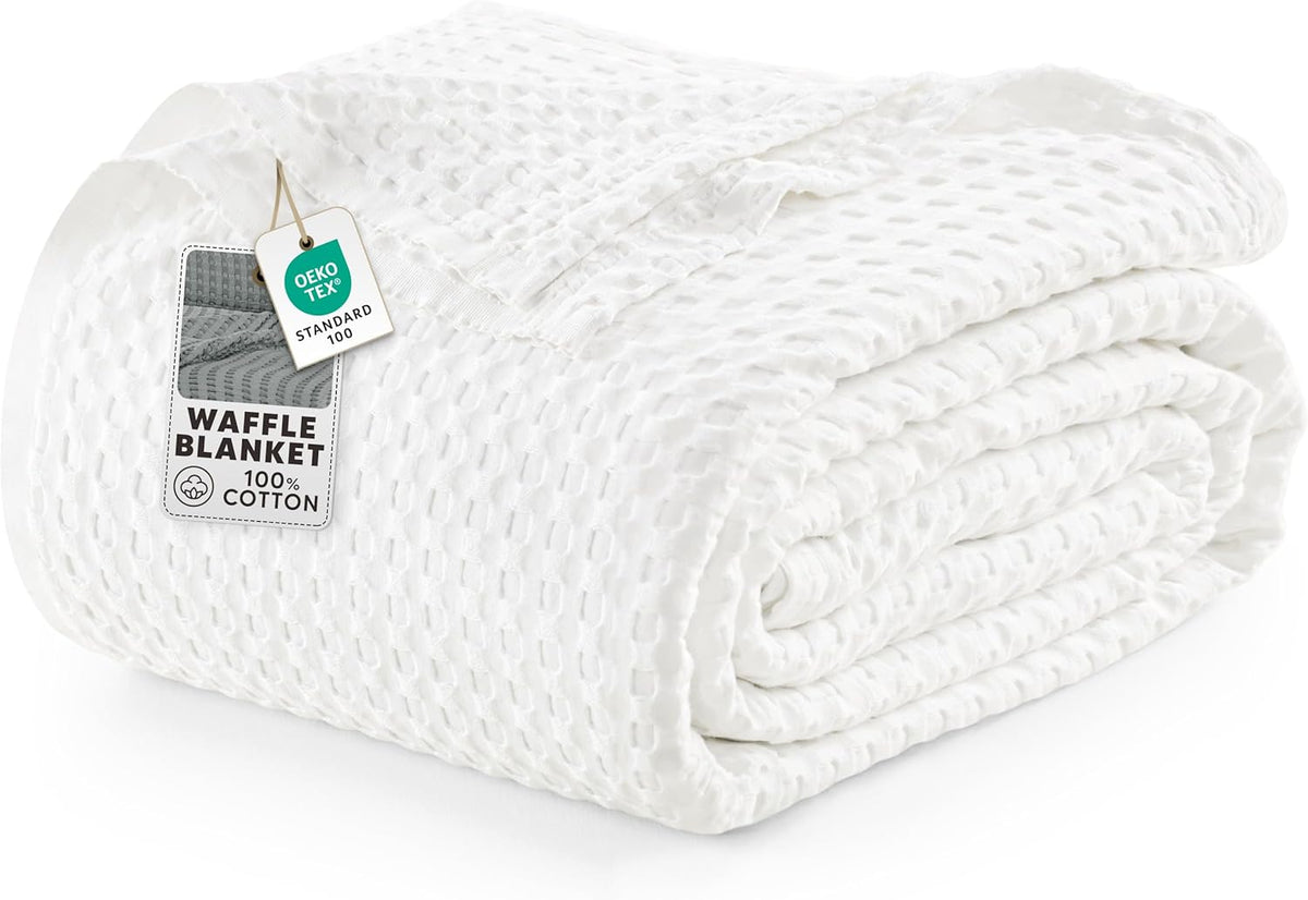 Utopia Bedding 100% Cotton Waffle Blanket Queen Size White, 90x90 Inch