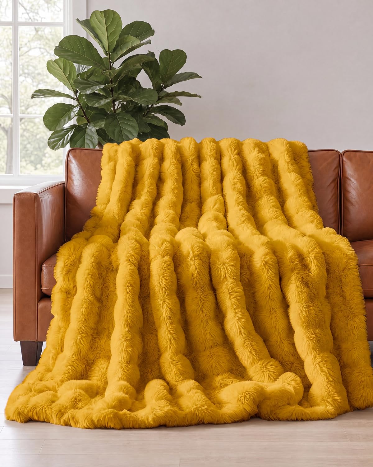 Faux Fur Throw Blanket - Throw Size Bubble Blanket - 50" x 60", Grey