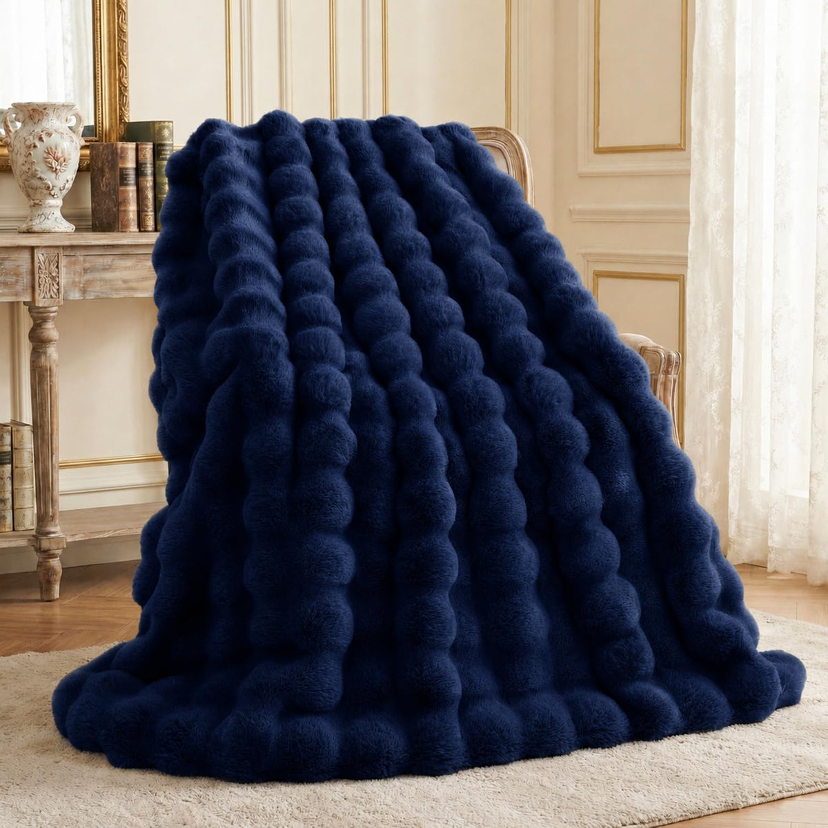 L'AGRATY Faux Rabbit Fur Throw Blanket for Couch, 50'' x 60'', Cocoa Brown