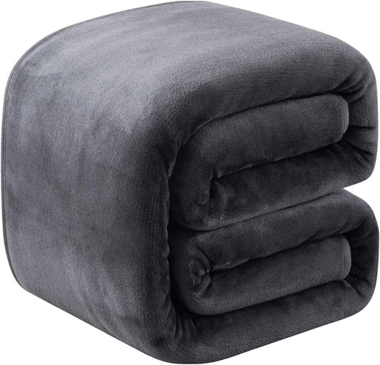 Fleece Blanket Queen Size for All Season 350GSM - Premium Lightweight Anti-Static Throw for Queen/Full Size Bed Extra Soft Brush Fabric Warm Sofa Thermal Blanket 90" x 90"(Dark Gray Queen)
