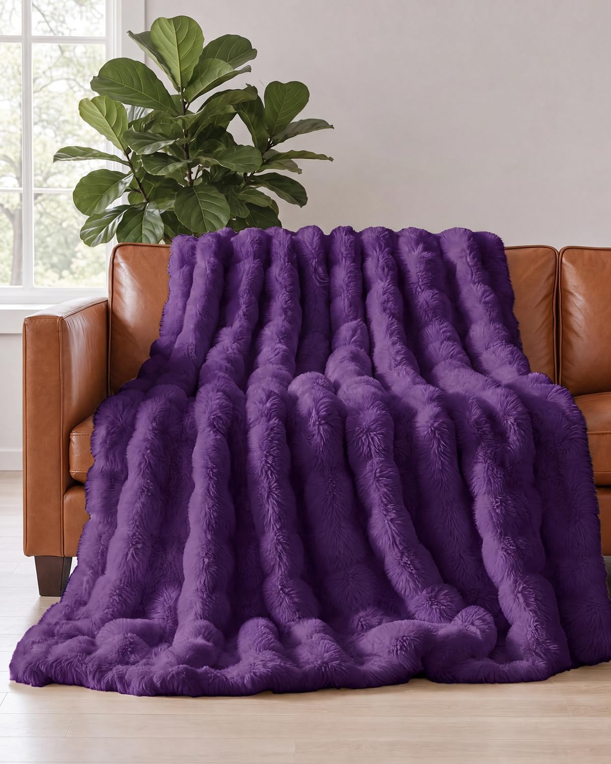 Faux Fur Throw Blanket - Throw Size Bubble Blanket - 50" x 60", Grey