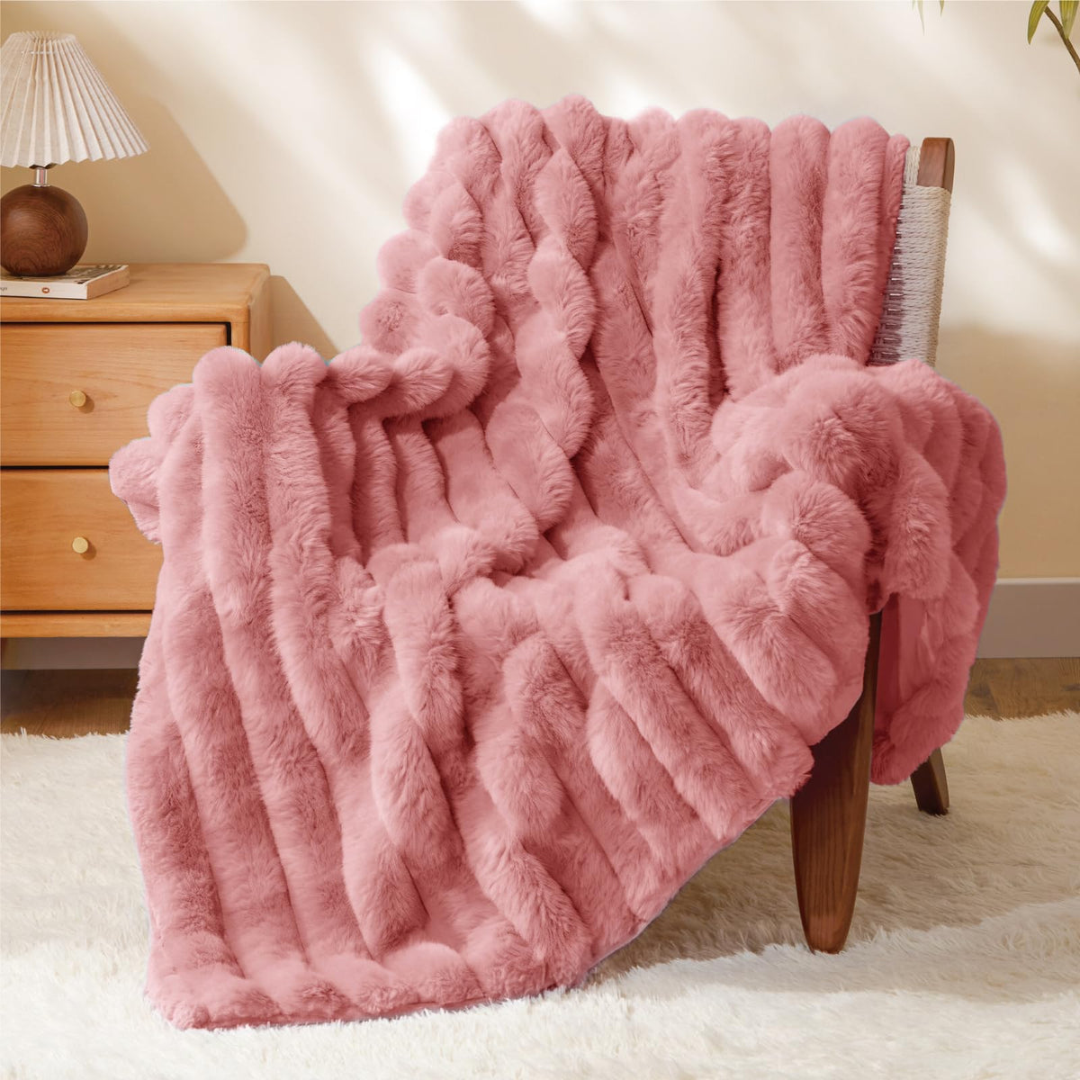 BEDELITE Faux Fur Throw Blanket for Couch, 770GSM, 50" x 60", Cream
