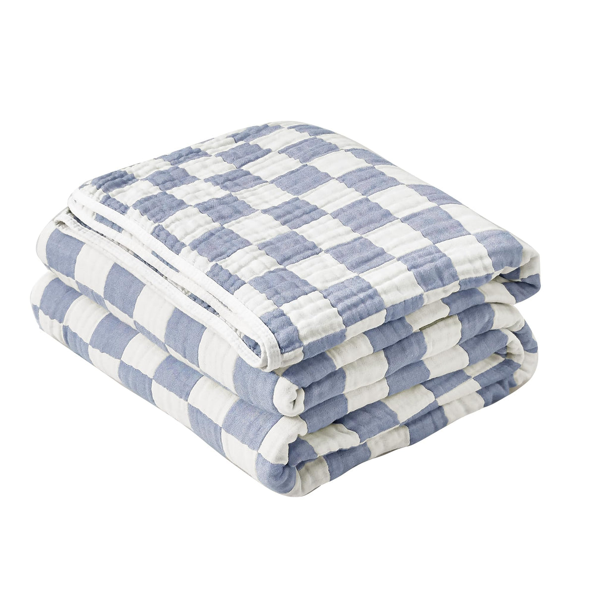 SANACYNA Cotton Muslin Throw Blanket for Adults 6-Layer Gauze Checkerboard