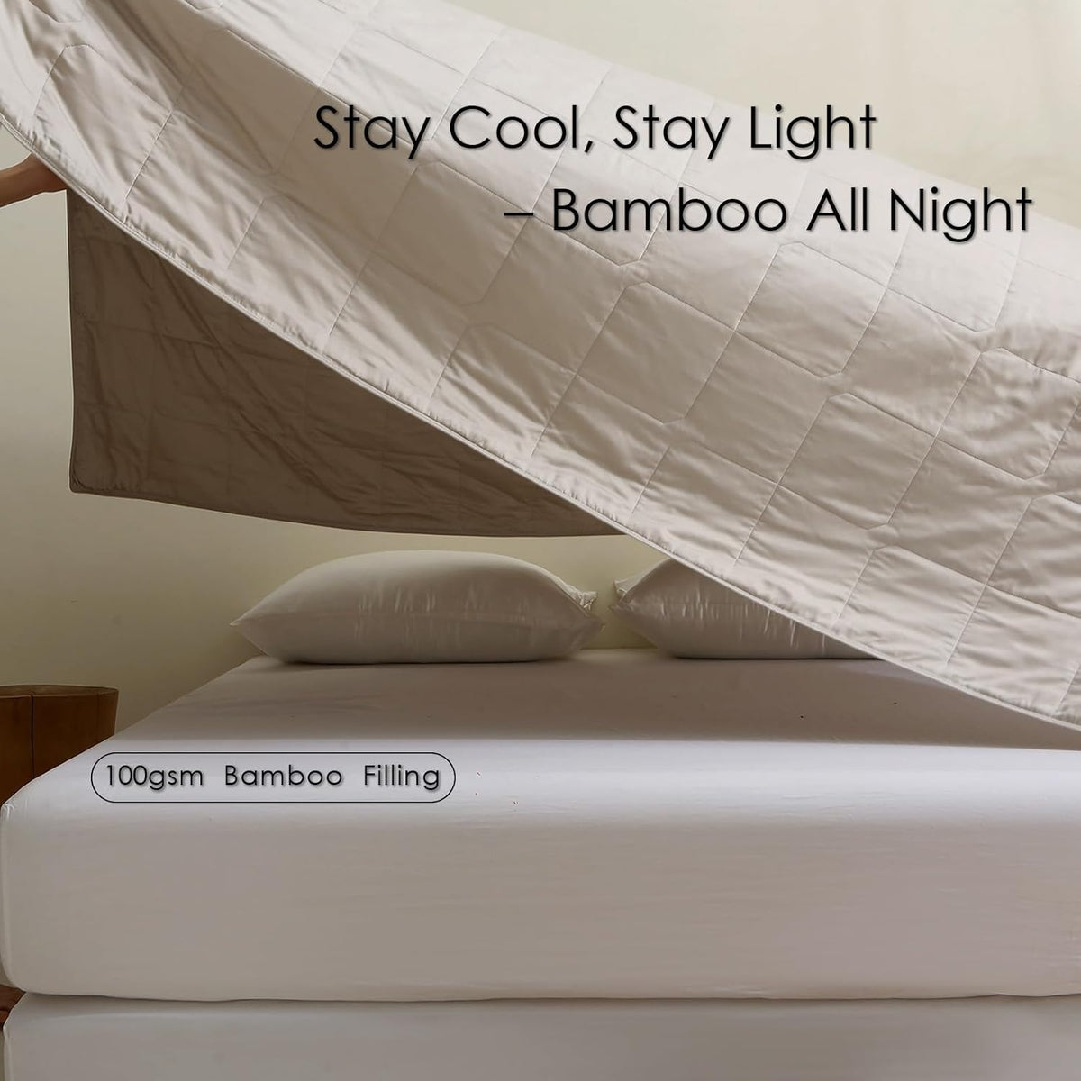 EP Mode Lightweight Quilt Blanket for Summer, Viscose from Bamboo Fabric & Filling, Natural, Breathable & Machine Washable- Sandshell, King