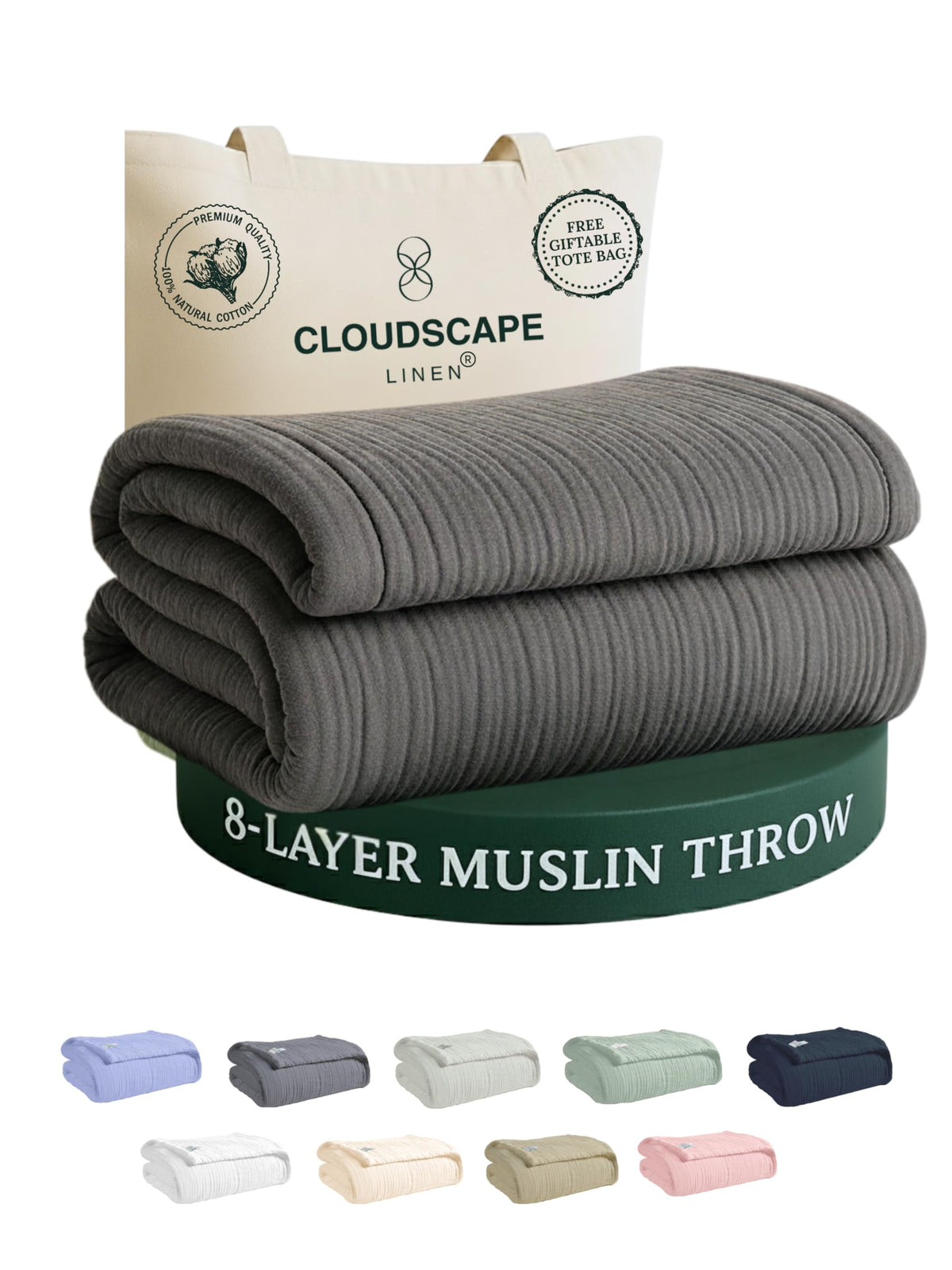 CLOUDSCAPE 8 Layer Muslin Blanket Queen Size, Gauze, Cotton 92"x92" - Ivory