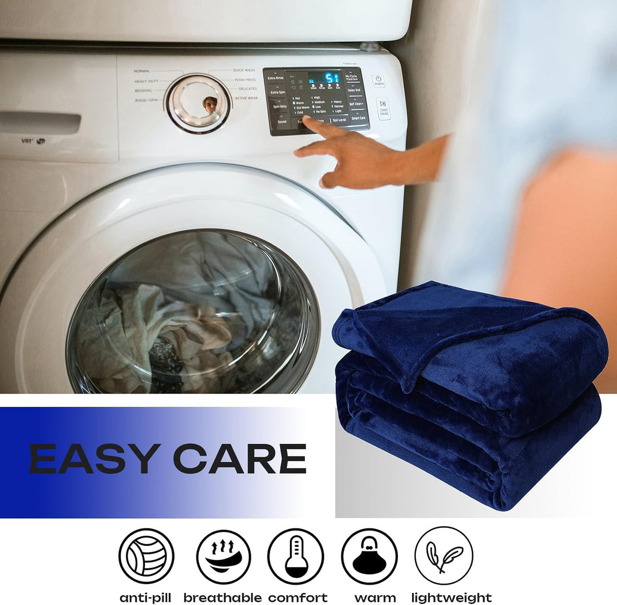 Fleece Plush Throw Blanket Navy Blue 50"x60"for Couch Fuzzy Cozy Flannel