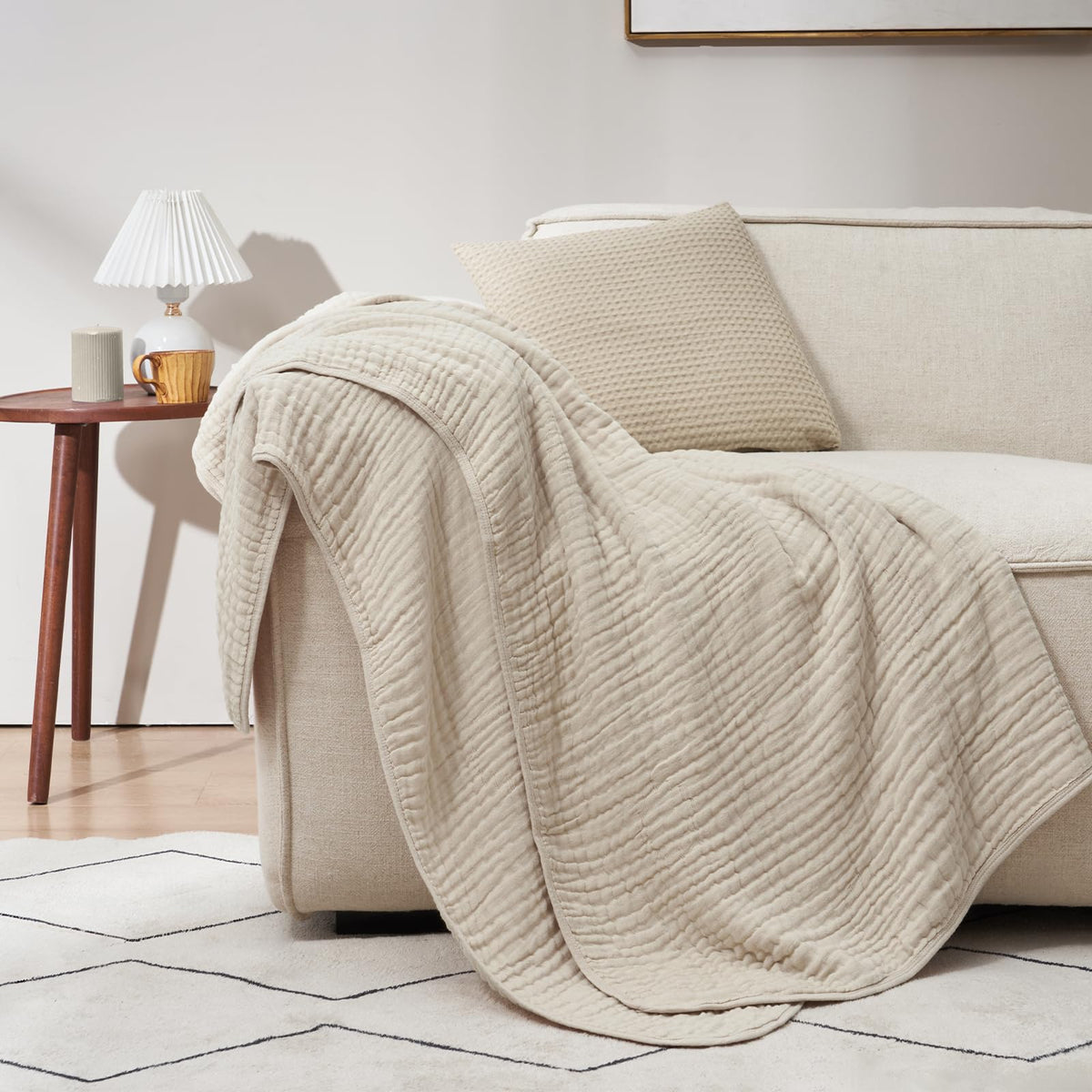 PHF Cooling Muslin Blanket King Size 104"x80", 6-Layer Lightweight Gauze Blanket Made from 35% Rayon Derived from Bamboo & 65% Cotton, Breathable & Ultra Soft Cozy for Hot Sleepers, Cream White