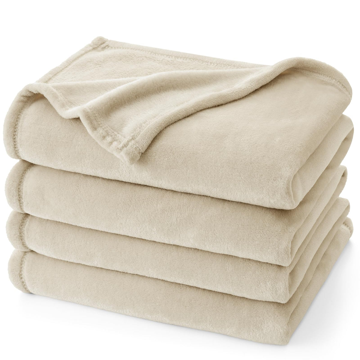 PHF Fleece Blanket Queen Size 90x90-300GSM Lightweight Airy Warmth, Khaki