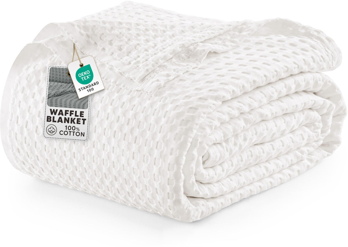 Utopia Bedding 100% Cotton Waffle Blanket Queen Size White, 90x90 Inch