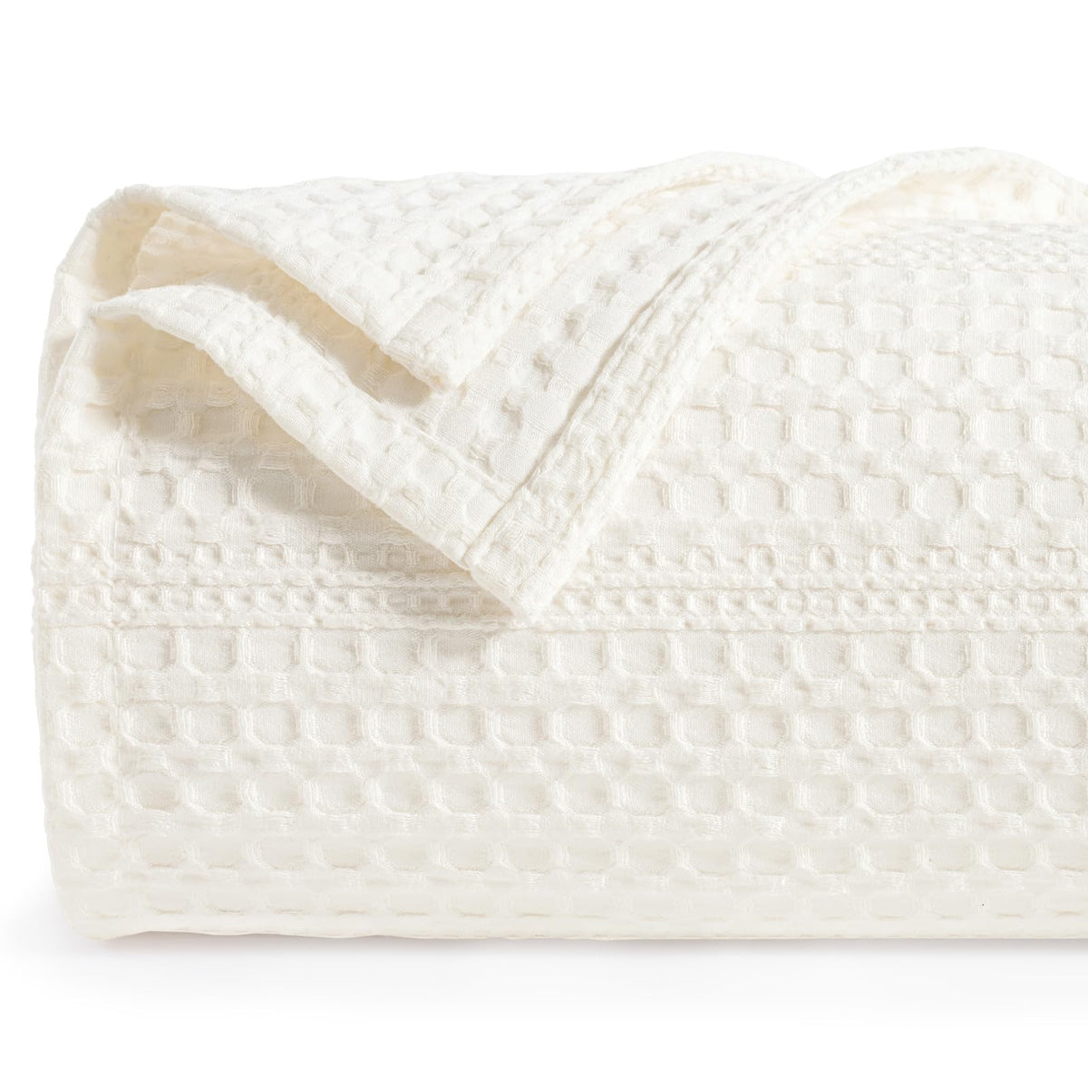 PHF Lightweight Waffle Weave Blanket Queen Size 90"x 90", Soft Woven All‑Season Blanket for Hot Sleepers - Aesthetic Home Decor for Couch Bed Sofa, Pet Friendly, Natural/Linen