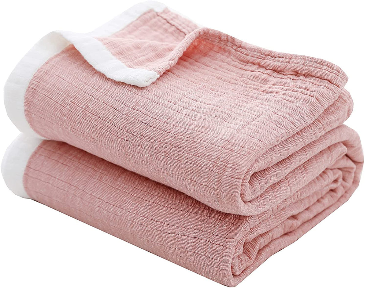 SE SOFTEXLY Muslin Throw Blanket, 4-Layer Dyed Yarn, 50”x60”, Denim Blue