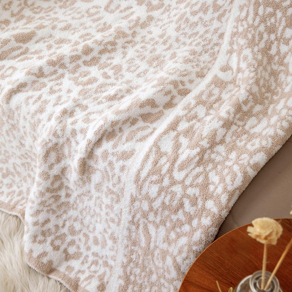 MH MYLUNE HOME Ultra Soft Leopard Throw Blanket Plush, Khaki, 50"x60"