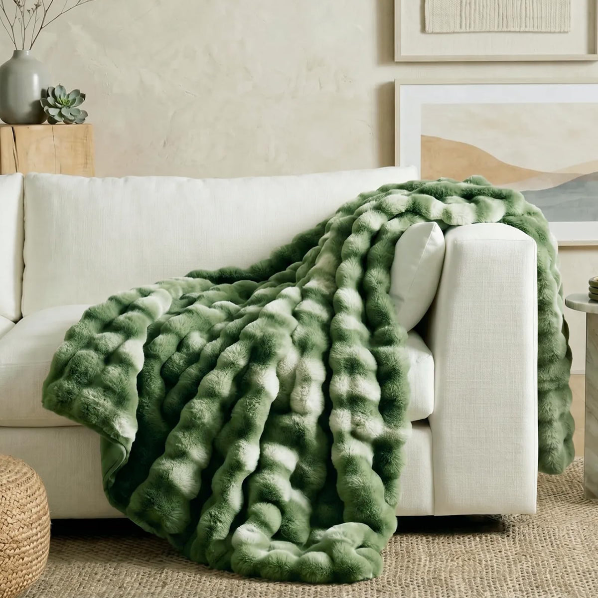 Cozy Bliss Faux Fur Throw Blanket for Couch, Fuzzy Soft Plush Thick Bubble Blanket for Sofa Bedroom Living Room, 50 * 60 Inches Tie-dye Taupe