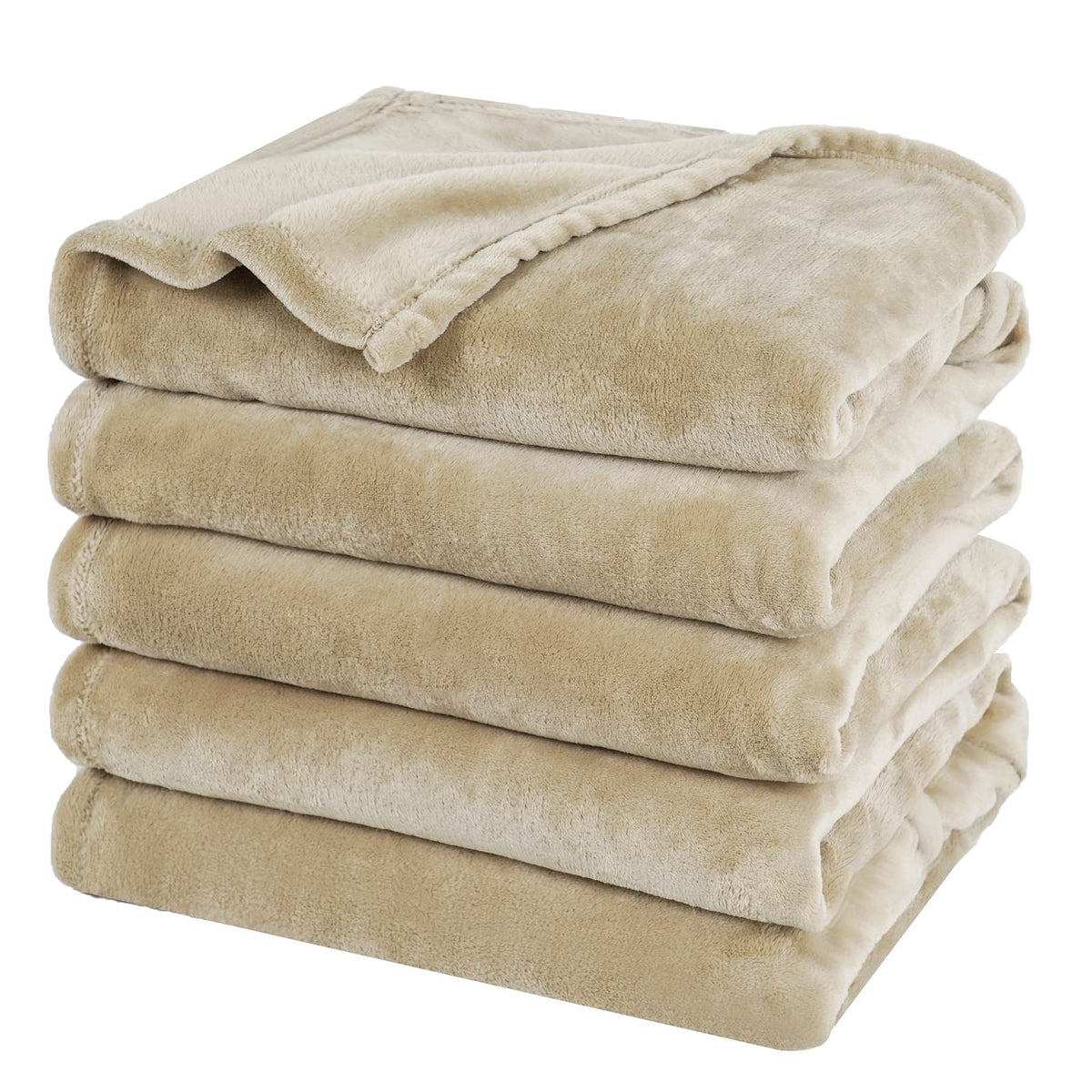 PHF Fleece Blanket Queen Size 90x90-300GSM Lightweight Airy Warmth, Khaki