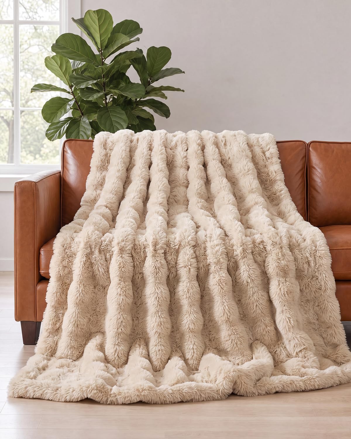 Faux Fur Throw Blanket - Throw Size Bubble Blanket - 50" x 60", Grey