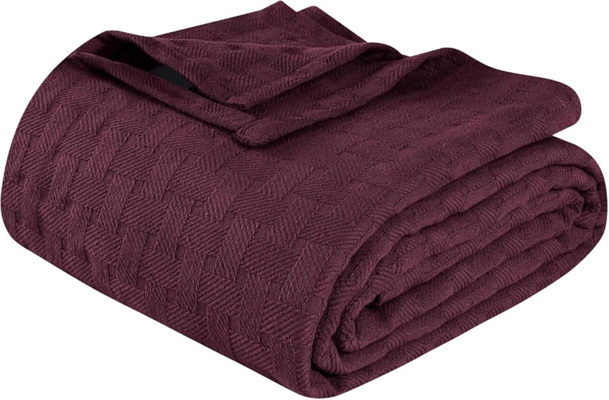 Superior Basketweave Cotton Blanket, Basket Weave Design, Soft, Comfy Cover for Bed, Bedding, Bedroom, Couch Throw, Lounging, Modern Boho Medium Weighted Blankets, Twin Size, Taupe