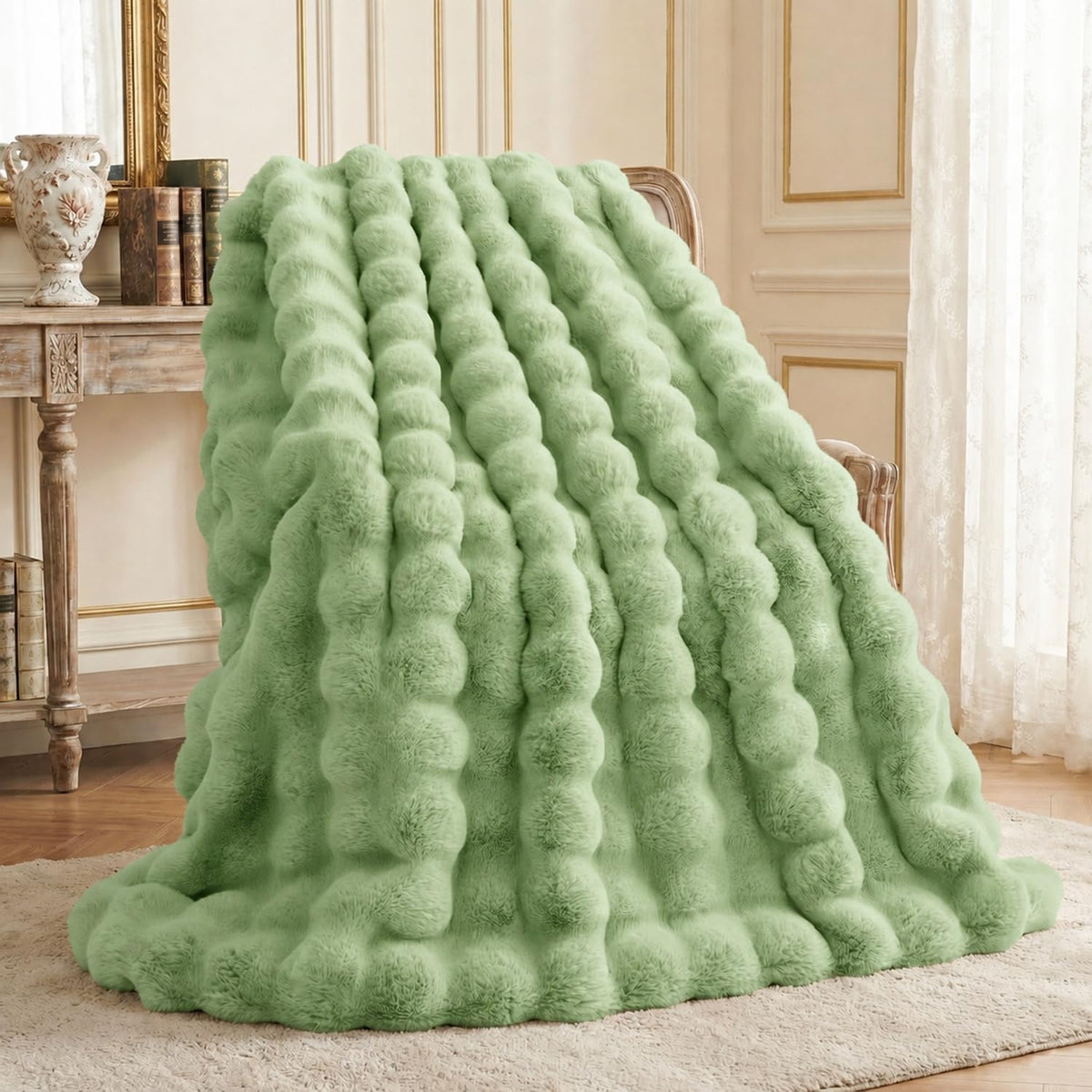 L'AGRATY Faux Rabbit Fur Throw Blanket for Couch, 50'' x 60'', Cocoa Brown