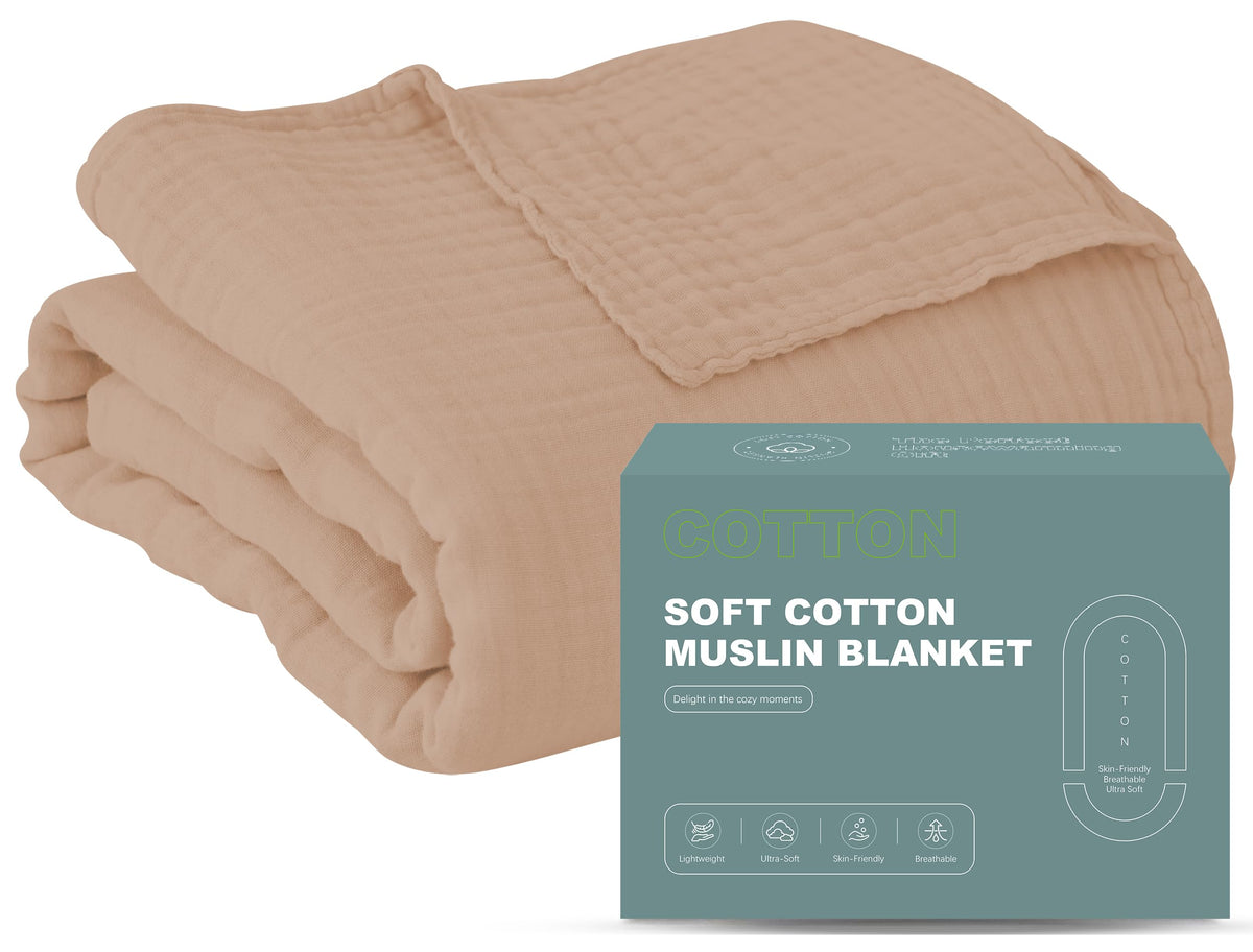 Cosy Family 4 Layer Muslin Bed Blanket - Breathable and Lightweight Gauze Boho Blanket for Spring, Soft 100% Cotton Muslin Blanket, Green, 55x80 Inches