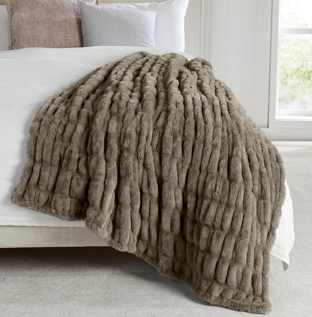 Springtree Home Luxury Micro Plush Throw Blanket | Thick Faux Fur | Dune