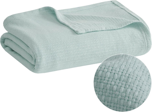 Madison Park 100% Cotton Breathable King Size Blanket for Bed, Blue