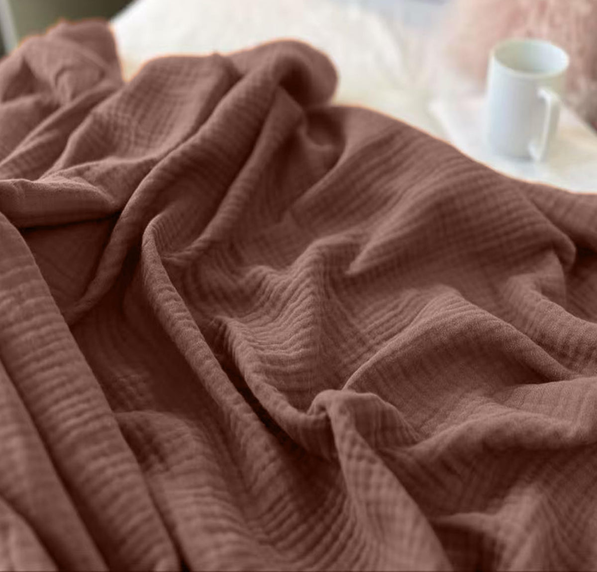 KyraHome 100% Organic Cotton Muslin Throw Blanket, 50"x60", Oatmeal Khaki